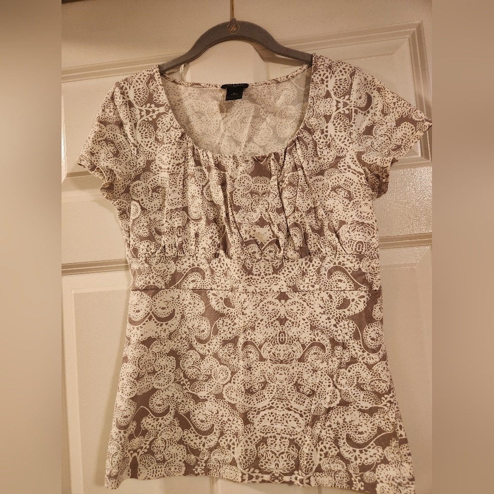 Ann Taylor Cotton Patterned Short Sleeve Shirt Size Medium